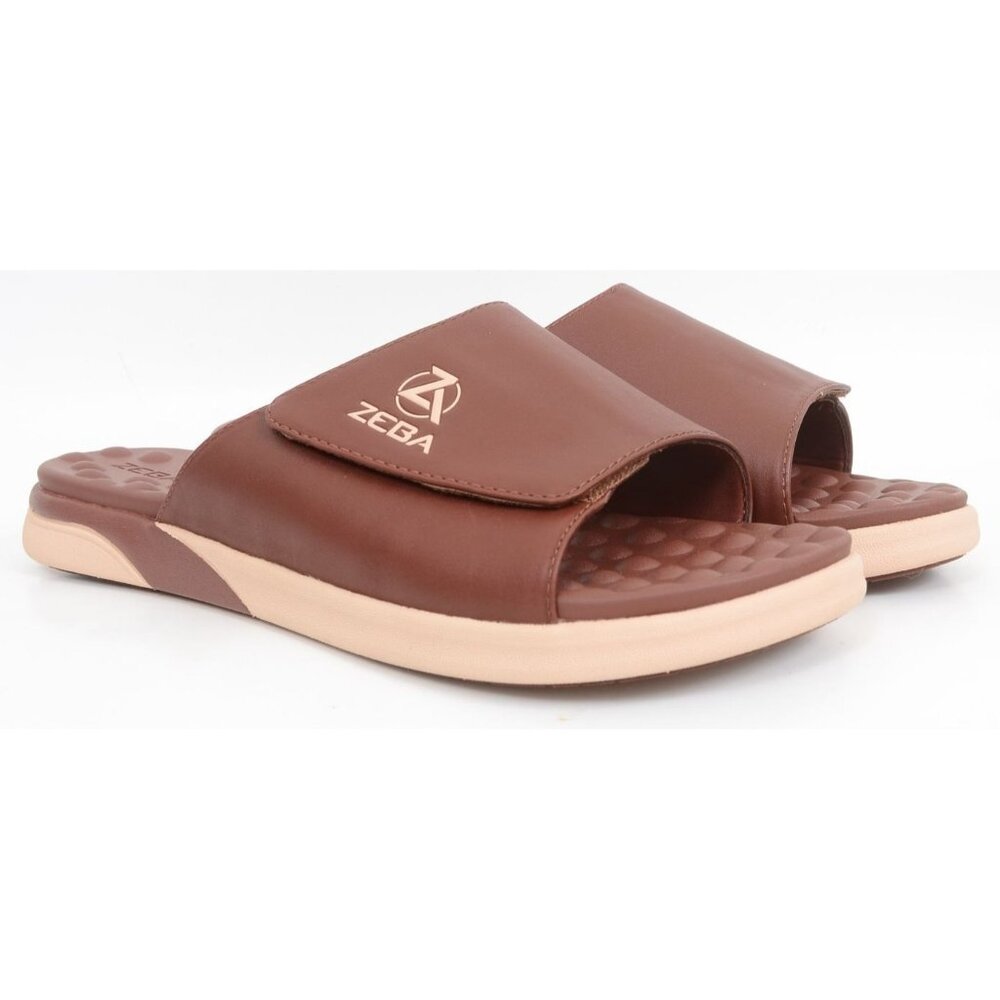 Zeba Men's 14 Massaging Brown Leather Sandals Hook & Loop Strap Comfort Shoes